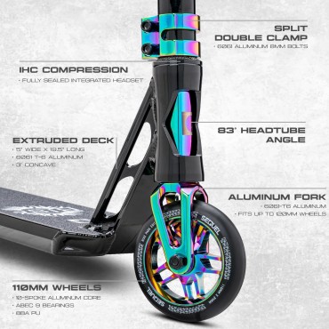 Sequel Rise Stunt Scooter – Complete Pro Trick Scooter with Aluminum Frame, 110mm Wheels, 220 lbs Weight Capacity, Ages 8+